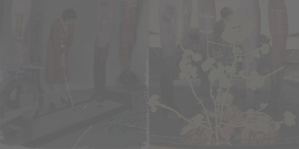 10. Midget Golf, 1997-2004, acryl/tempera/oil/print/canvas, 200x400cm (grey)